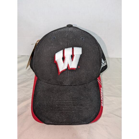 Wisconsin Badgers NCAA Adidas Embroidered Team Logo Red Black Adjustable Cap Hat - Picture 1 of 7